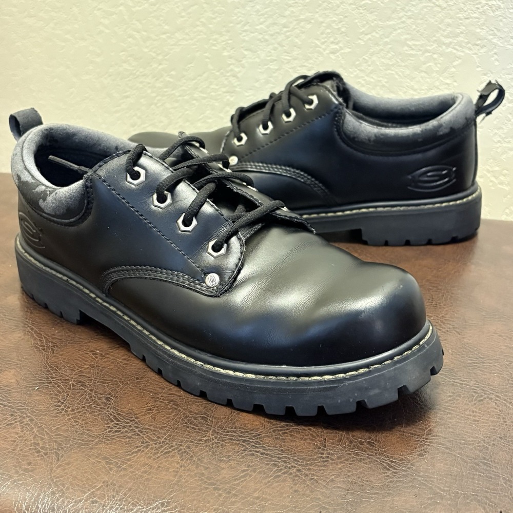 Vintage Skechers Alley Cats 7111‎ Black Leather Chunky Sole Shoes Men's Size 10